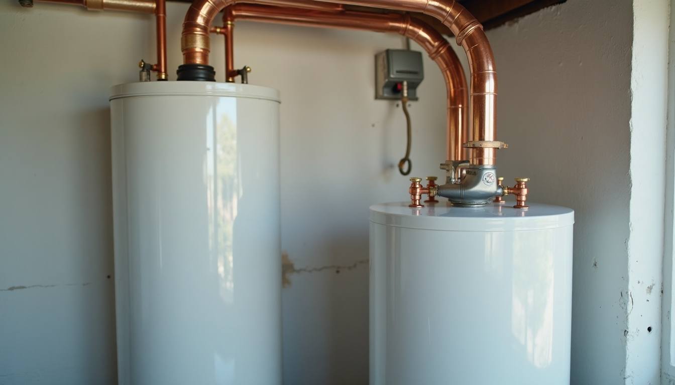 New gas water heater installed in a garage